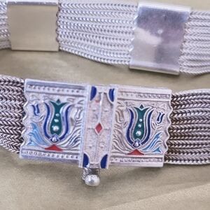 Elegant Silver Bracelet with Enamel Accents 51 Grams Fine Silver 925 Jewelry